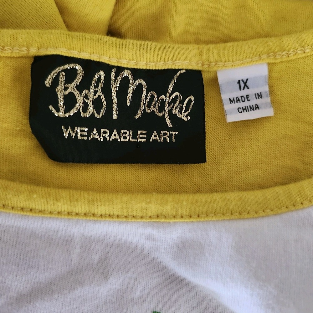 Bob Mackie Wearable Art Womens 1X Yellow Floral Rhinestone Accent Top Shirt - Picture 4 of 4